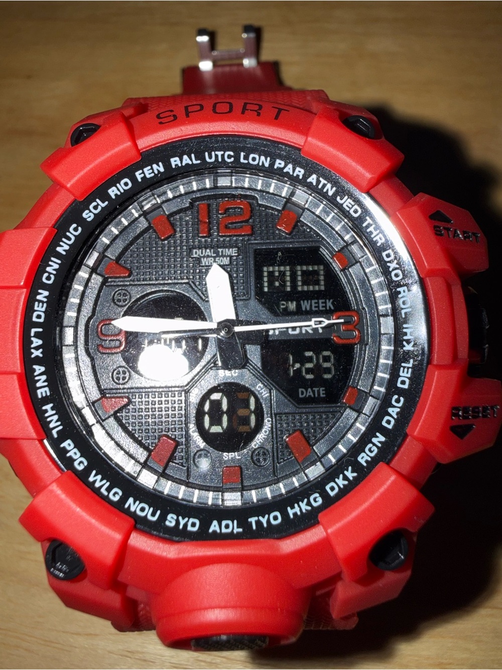 Sport Dual-Time Red Digital-Analog Watch